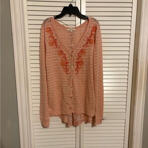 NWOT Miss Me Women's Coral Embroidered Button Down Shirt